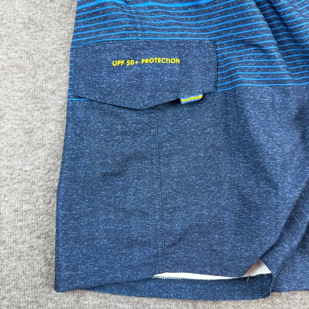 Banana Boat Swim Trunks Mens 3XL Blue Striped UPF 50+ Board Shorts Pocket‎